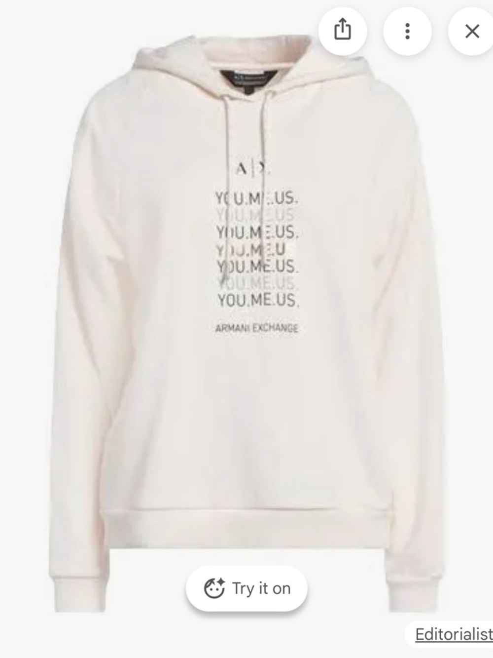 A/X Armani Exchange Cream Hoodie with Logo and Gold-Accent Drawstrings